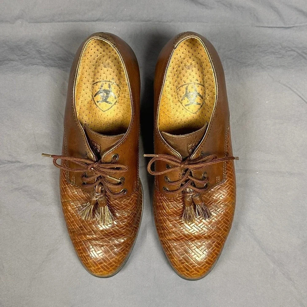 Ariat Brown Woven Leather Oxford Tassel Shoes Women's 7.5B  Western Boho